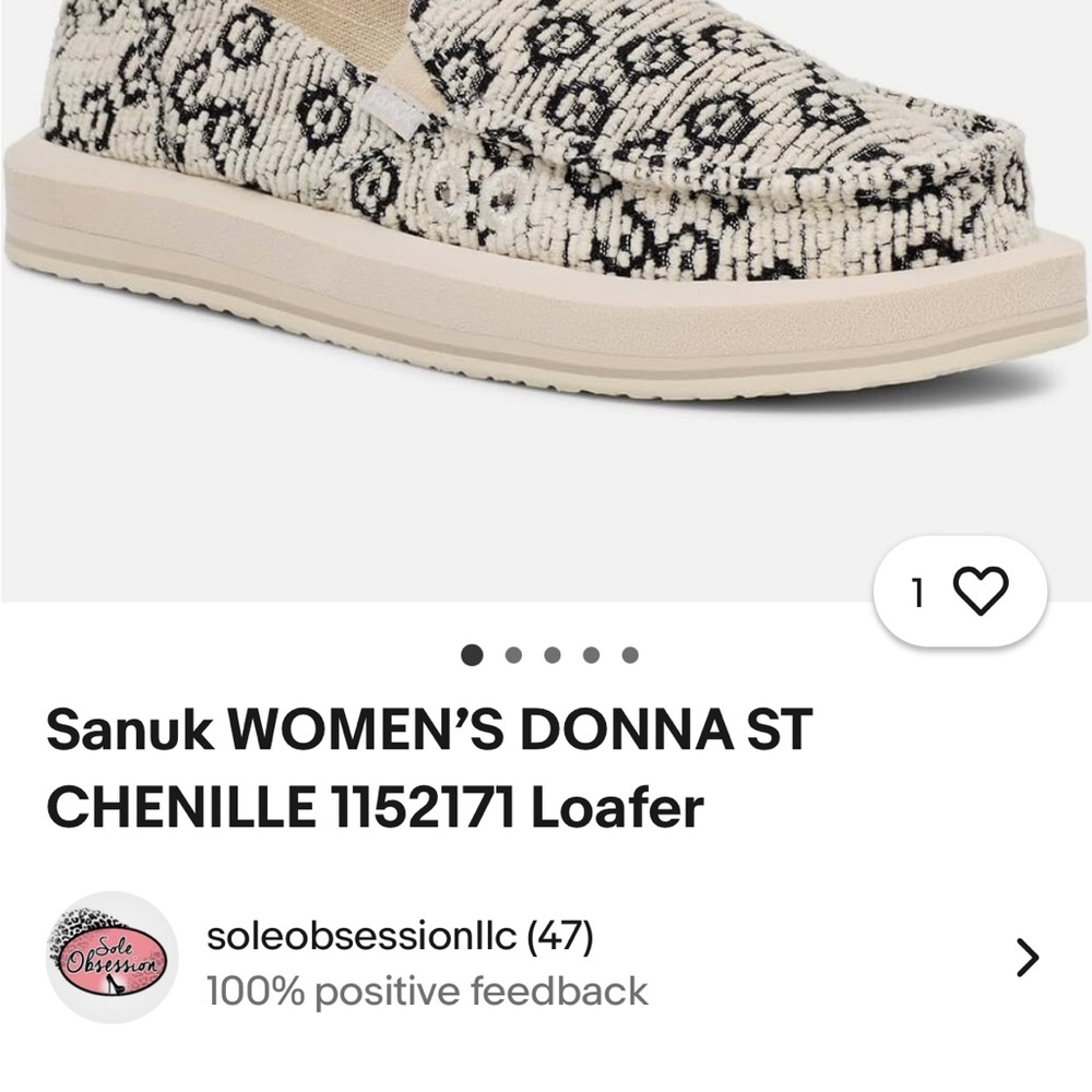 Sanuk Women's Donna Chenille Loafer - Black and Crea